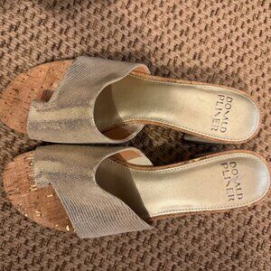 Donald Pliner Gold with cork heeled sandal size 9.5